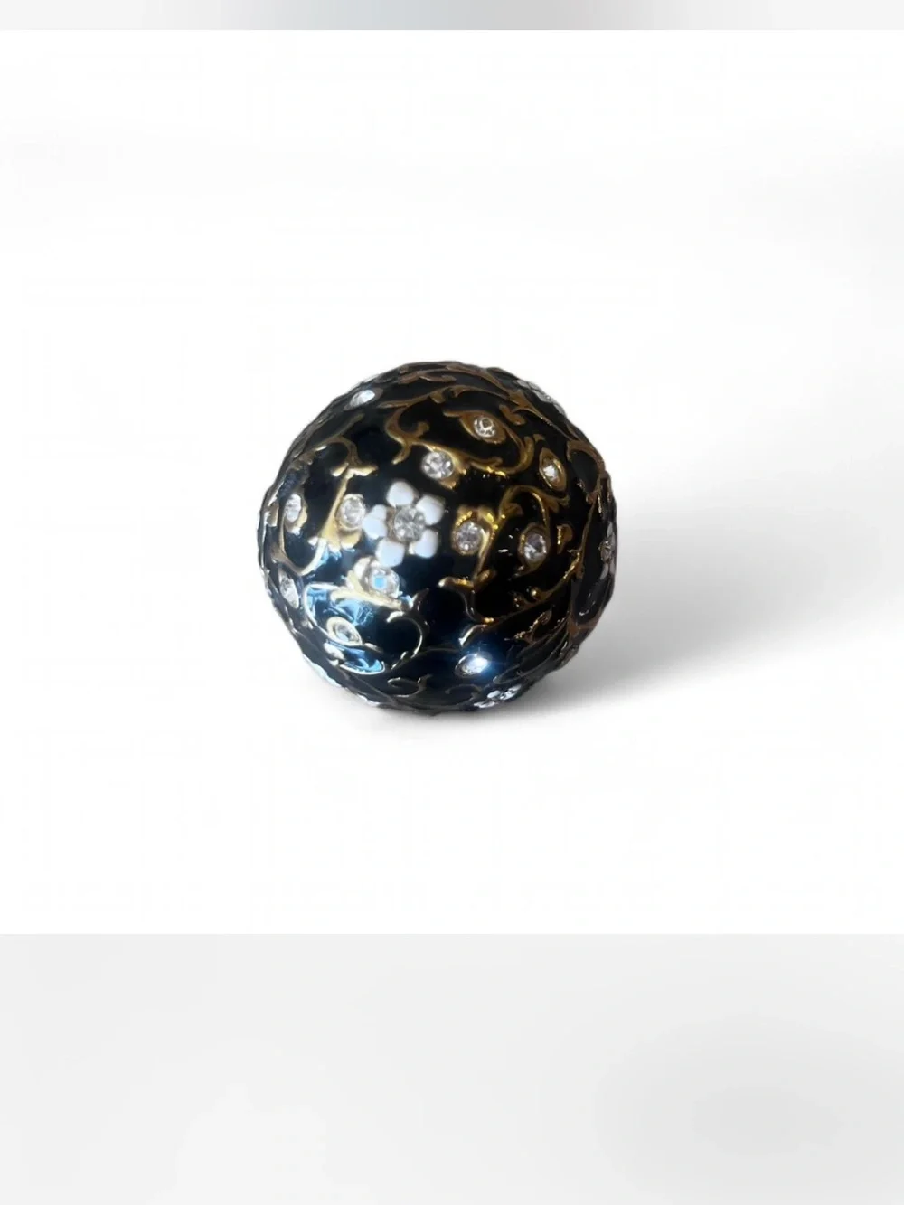 Vintage Ruccini Black and Gold Decorative Jeweled Egg trinket box